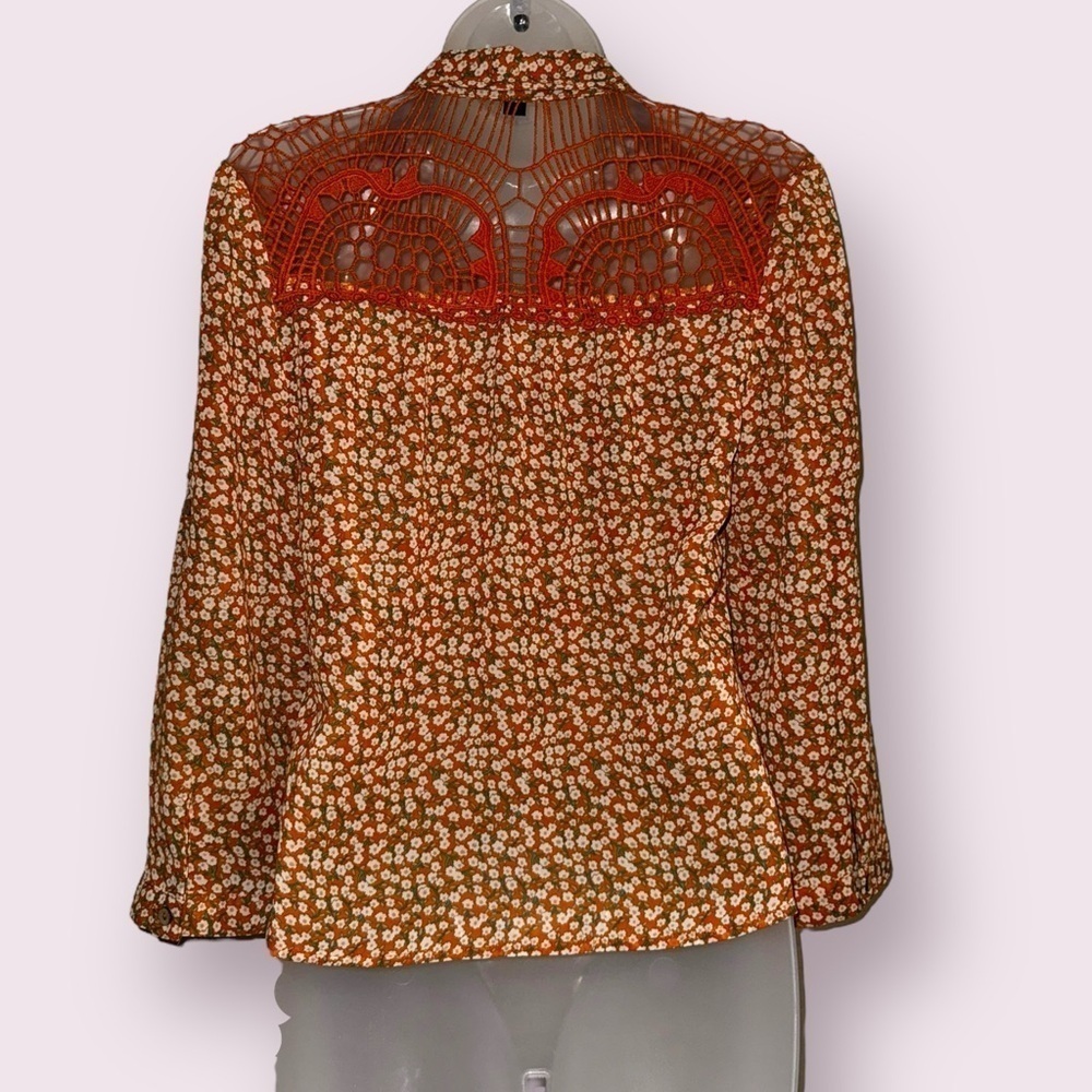 Cowgirl Floral Button Front Blouse Orange Western Top M - Picture 7 of 8